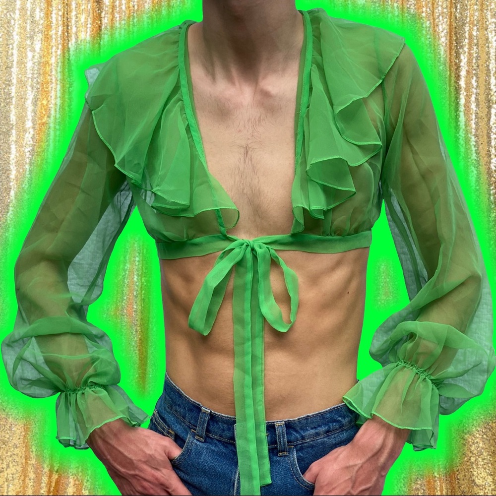 SHEER LIME GREEN RUFFLE TOP